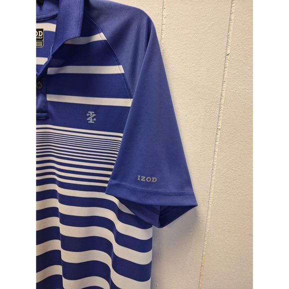Mens Izod Golf Short Sleeve‎ Blue Striped Polo Shirt Size Medium MD M - Picture 2 of 9